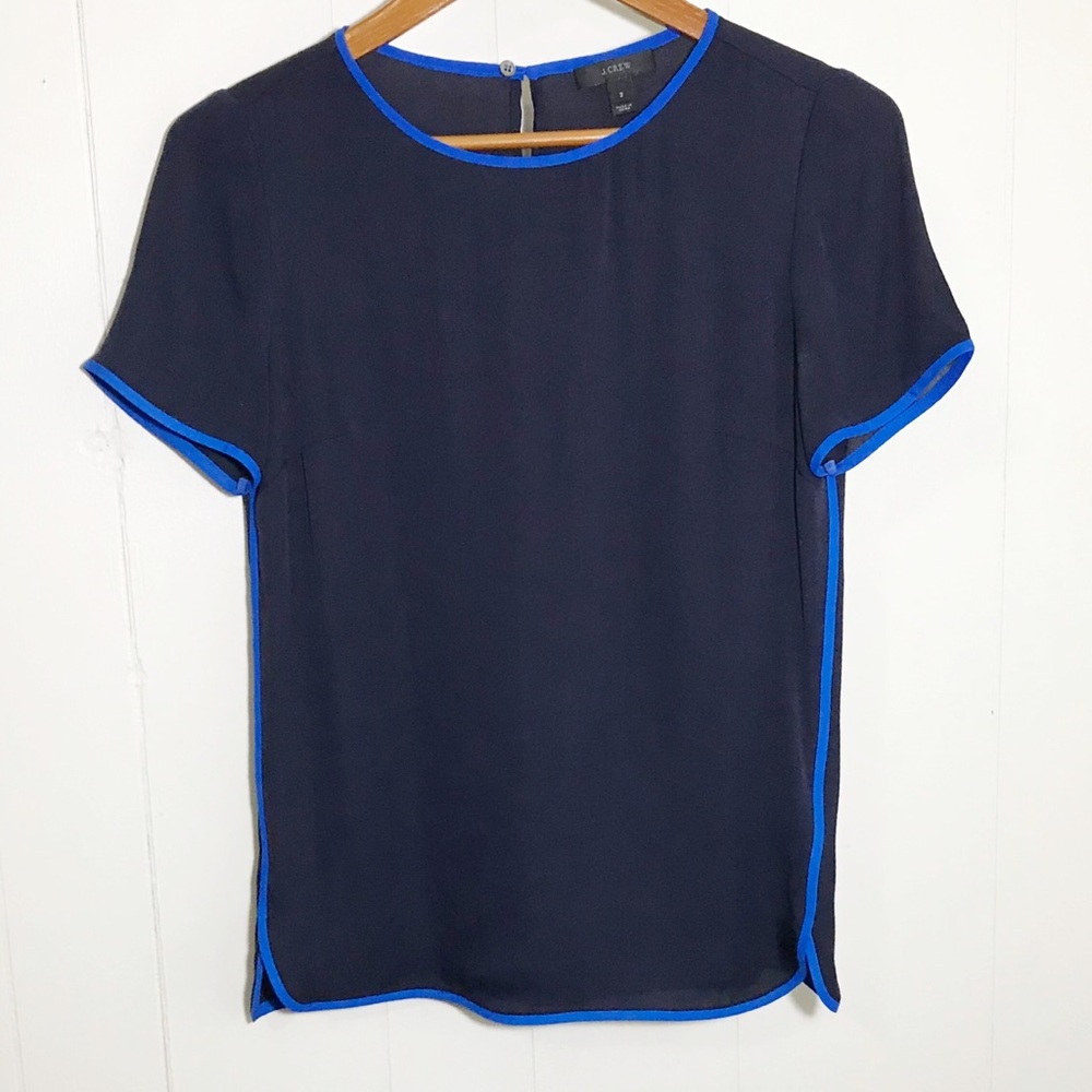 J Crew Silk/Spandex Blend Navy Blouse